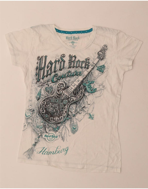 Hard Rock Cafe Mujer Hamburgo Camiseta Gráfica Top UK 12 Medium Blanco Algodón