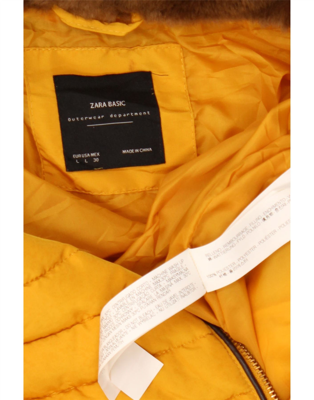 Zara Chaqueta Acolchada Corta Con Capucha Para Mujer UK 44 Poliéster Amarillo Grande