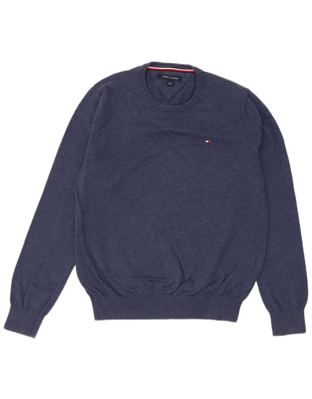 Tommy Hilfiger Jersey de cuello redondo para hombre, jersey de algodón azul marino mediano