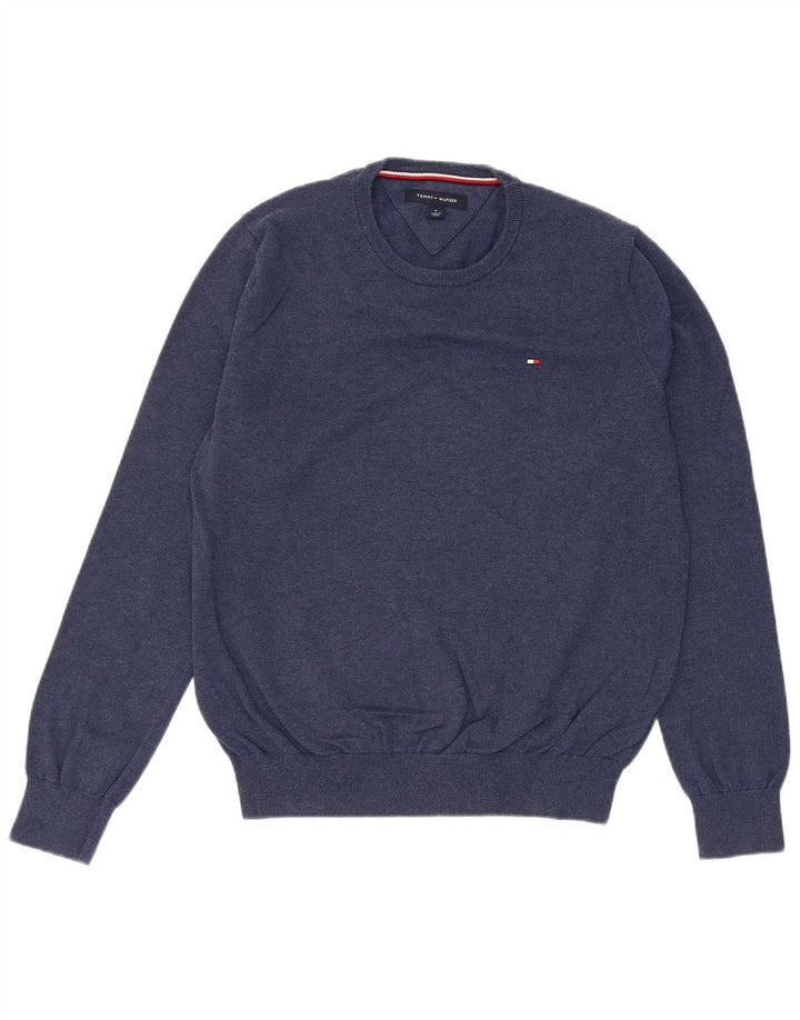 Tommy Hilfiger Jersey de cuello redondo para hombre, jersey de algodón azul marino mediano
