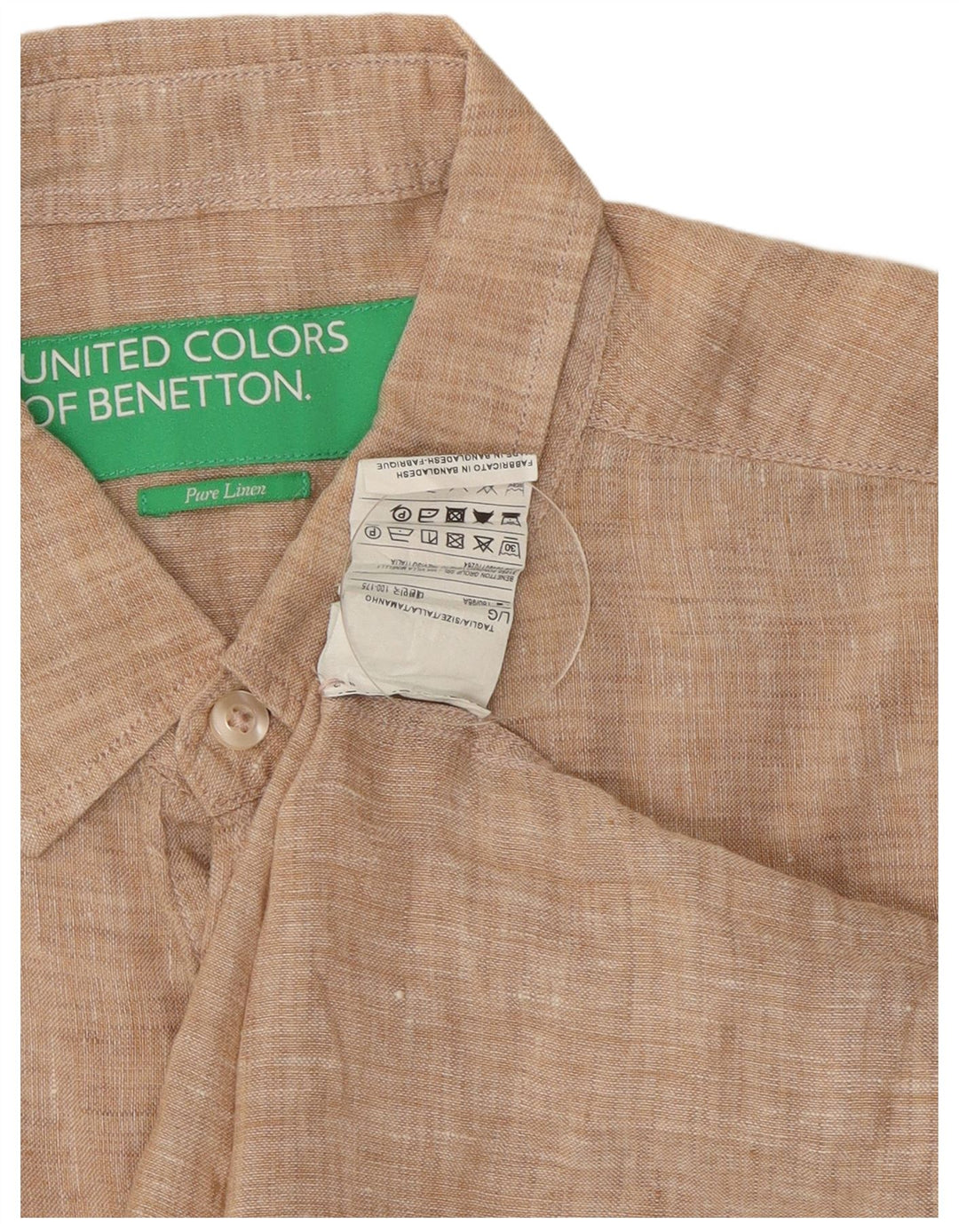 Benetton Hombre Camisa Manga Corta Large Lino Beige