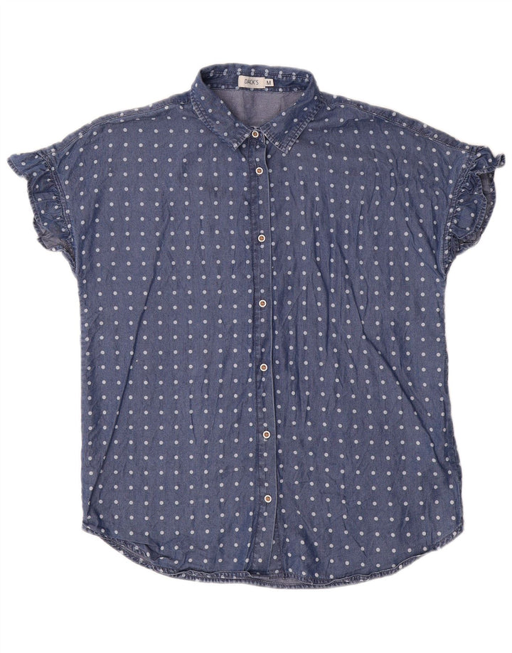Dack's Blusa camisera de manga corta para mujer UK 44 Mediana Azul marino Lunares