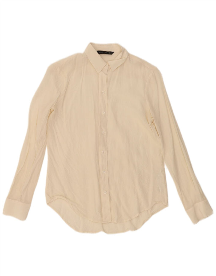 Camisa Zara Mujer UK 40 Mediana Seda Blanca