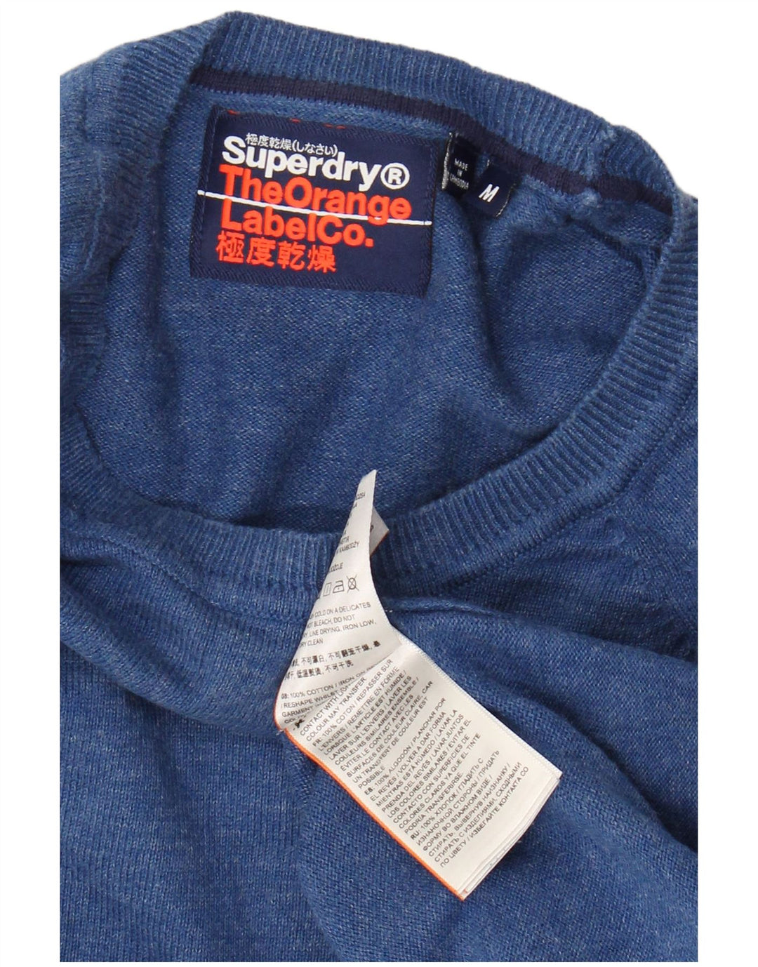SUPERDRY Jersey con cuello barco para hombre de algodón azul medio