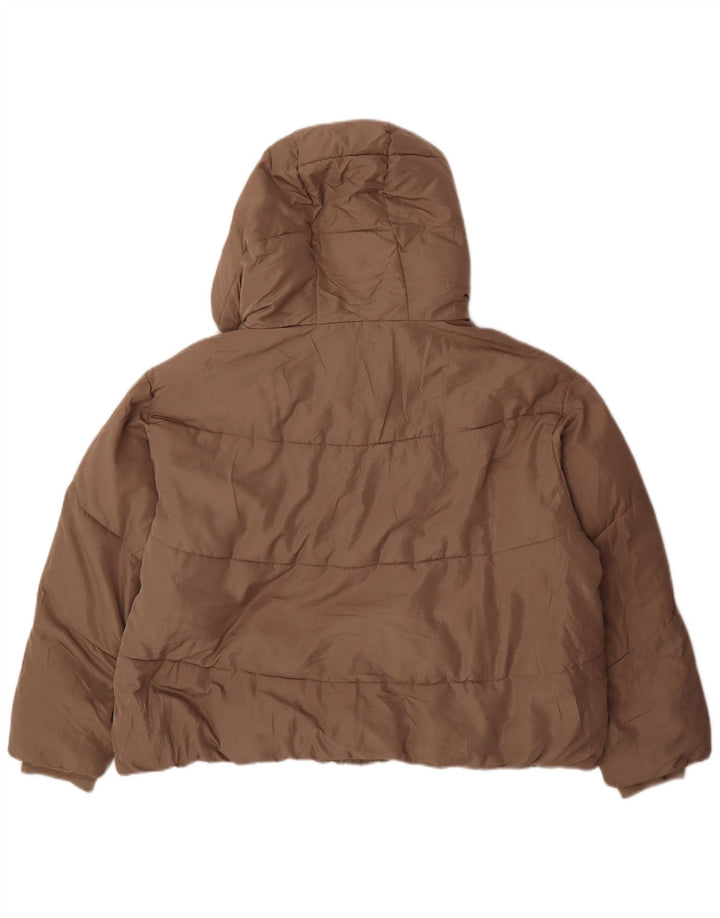 Zara Mujer Chaqueta Acolchada Corta Extragrande Con Capucha UK 20 2XL Poliéster Beige