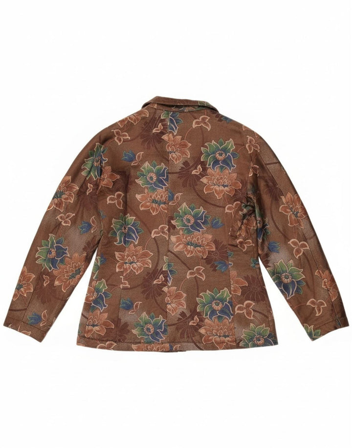 Vintage mujer 4 botones Blazer chaqueta Reino Unido 14 marrón medio floral