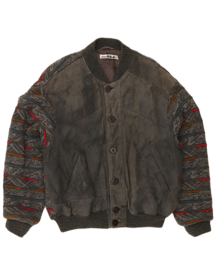 Vintage hombres bomber chaqueta grande gris geométrico