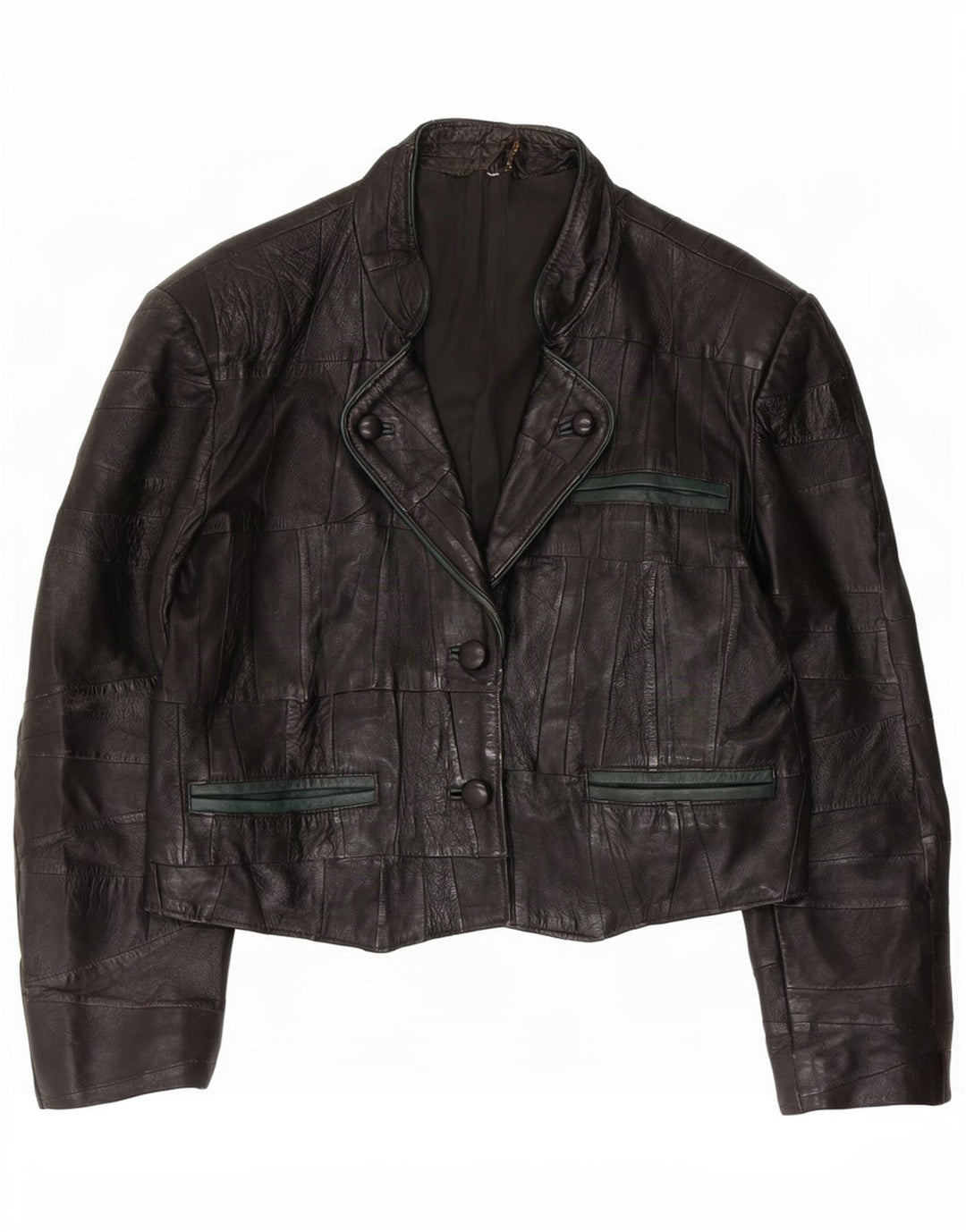 Vintage mujer 2 botones cuero Blazer chaqueta Reino Unido 10 pequeño negro
