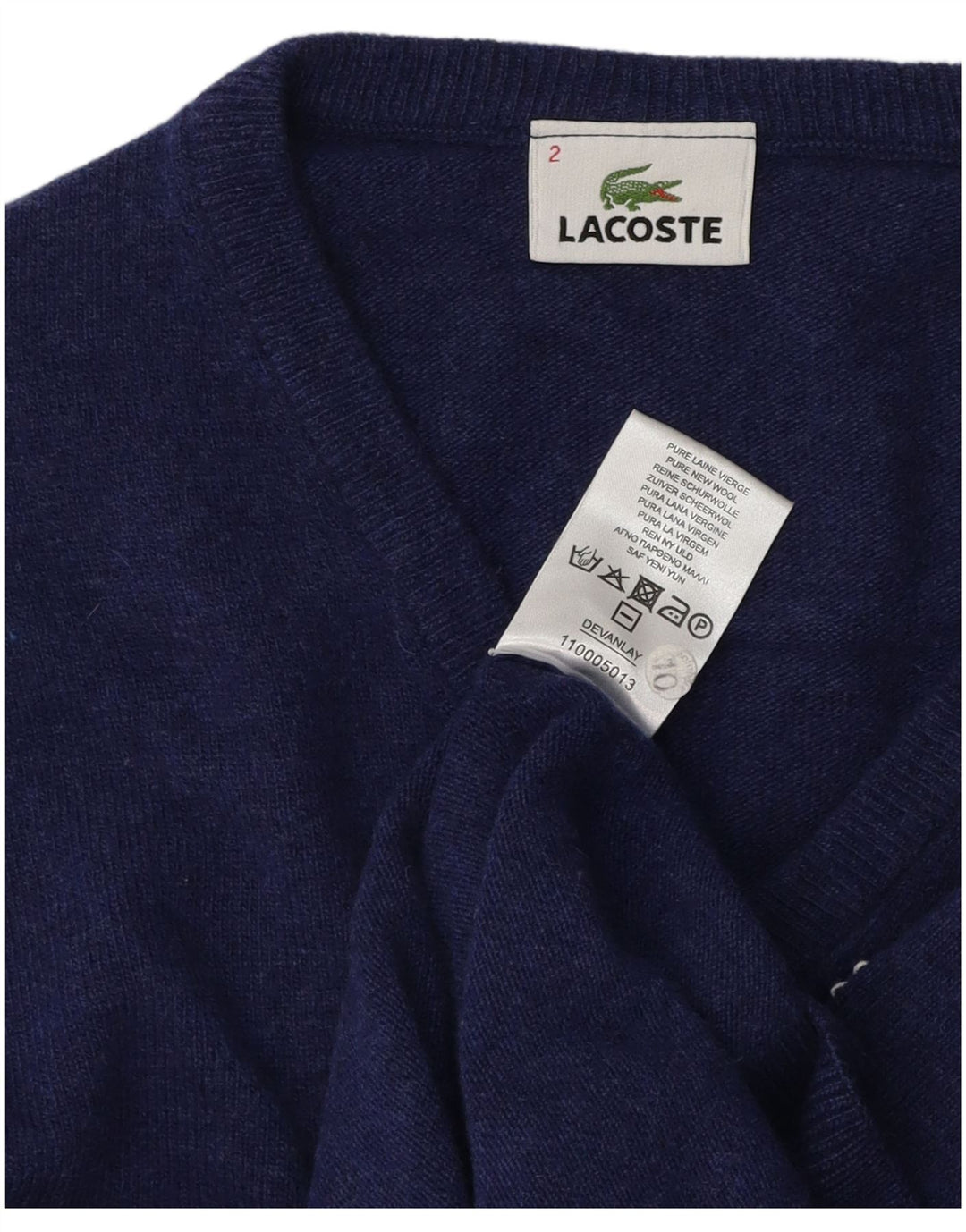 Lacoste Jersey con cuello en V para hombre Talla 2 XS Lana virgen azul