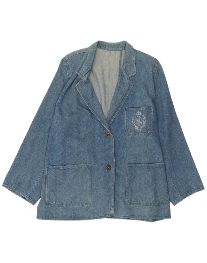 Vintage mujer 2 botones denim Blazer chaqueta Reino Unido 18 XL azul