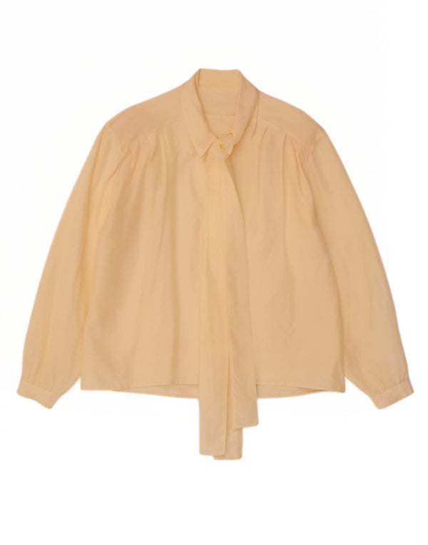 Vintage mujer frente corbata camisa blusa Reino Unido 18 XL Beige