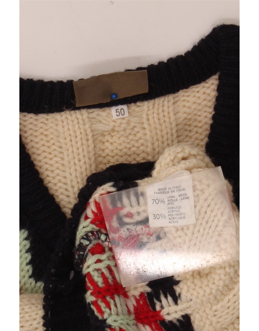 SEVRES Jersey con cuello en V para hombre IT 50 Lana Fair Isle beige medio