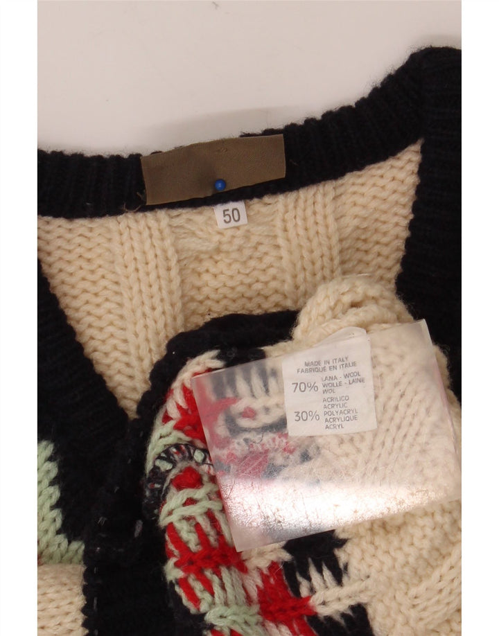 SEVRES Jersey con cuello en V para hombre IT 50 Lana Fair Isle beige medio