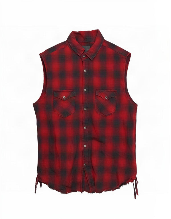 Zara Mens Sleeveless Regular Fit Flannel Shirt Medium Red Check