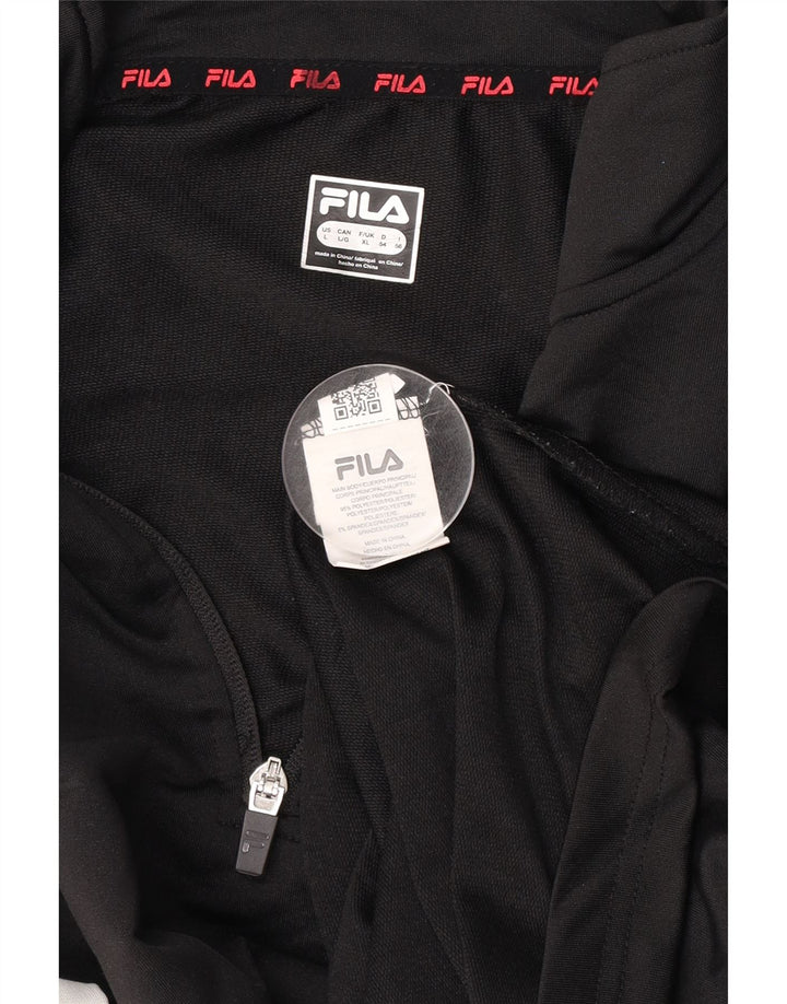 FILA Hombre Zip Neck Pullover Chándal Top XL Negro Colorblock Poliéster