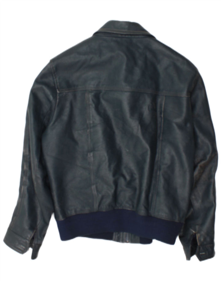C&A Chaqueta de cuero para hombre UK 36 Small Blue Leather