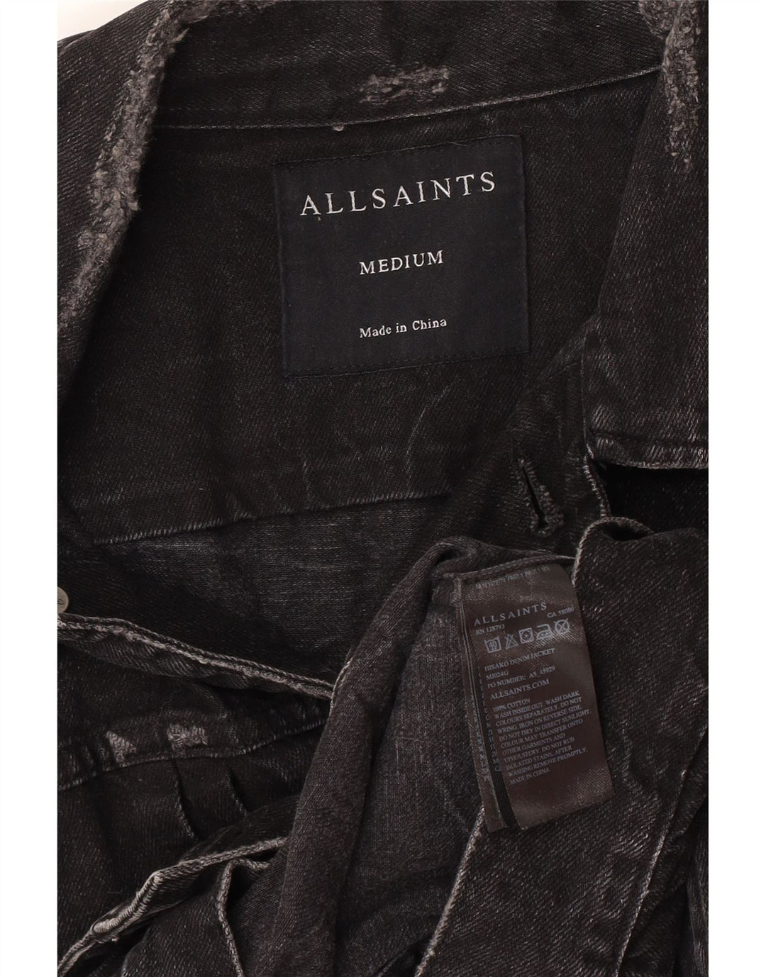 All Saints Chaqueta vaquera desgastada para hombre UK 38 Mediana Algodón negro