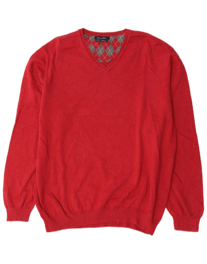 Massimo Dutti Jersey Hombre Cuello Pico XL Rojo Algodón