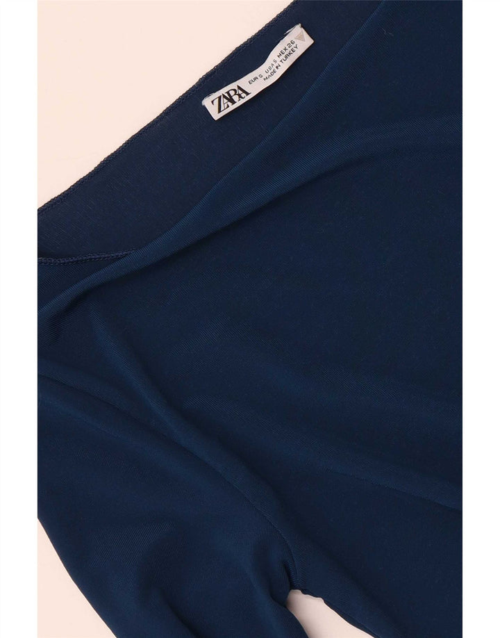 Zara Mujer Top Manga Larga UK 8 Small Azul Marino