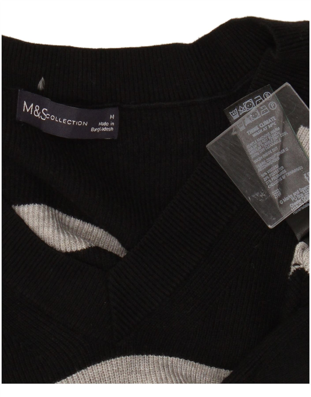 Marks & Spencer Suéter con Cuello en V para Mujer UK 44 Mediano Rayas Negras