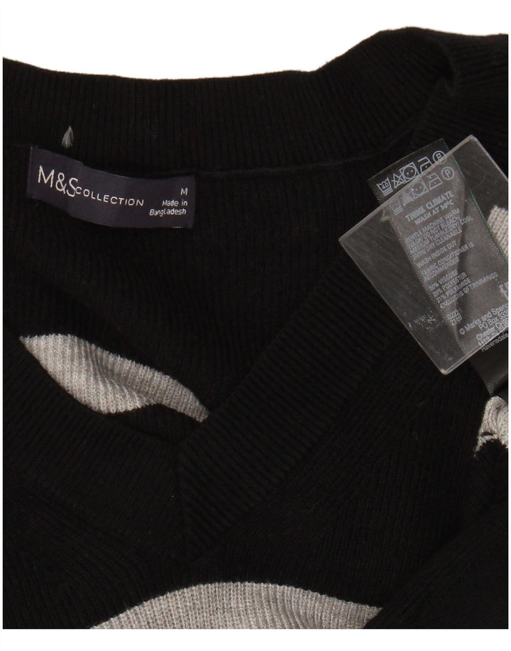 Marks & Spencer Suéter con Cuello en V para Mujer UK 44 Mediano Rayas Negras