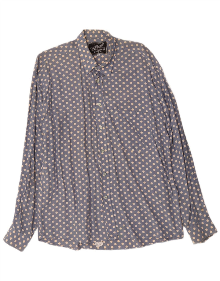 Camisa Vintage Hombre XL Viscosa Lunares Azules