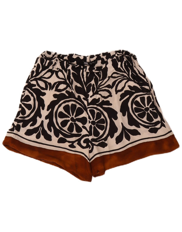 Zara Mujer Pantalones Cortos Casuales De Cintura Alta Grande W30 Viscosa Paisley Negra
