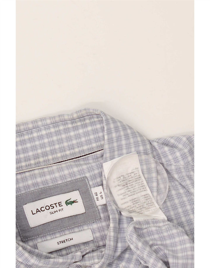 Camisa Lacoste Slim Fit para hombre Talla 42 Algodón a cuadros azul grande