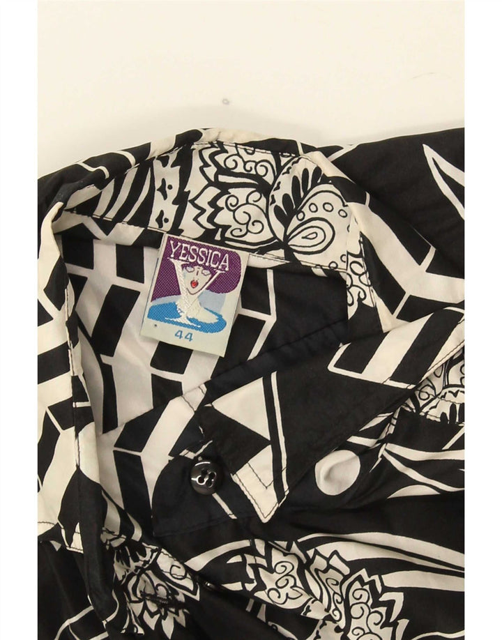 Yessica Blusa Camisera Con Estampado Abstracto IT 44 Medium Seda Negra
