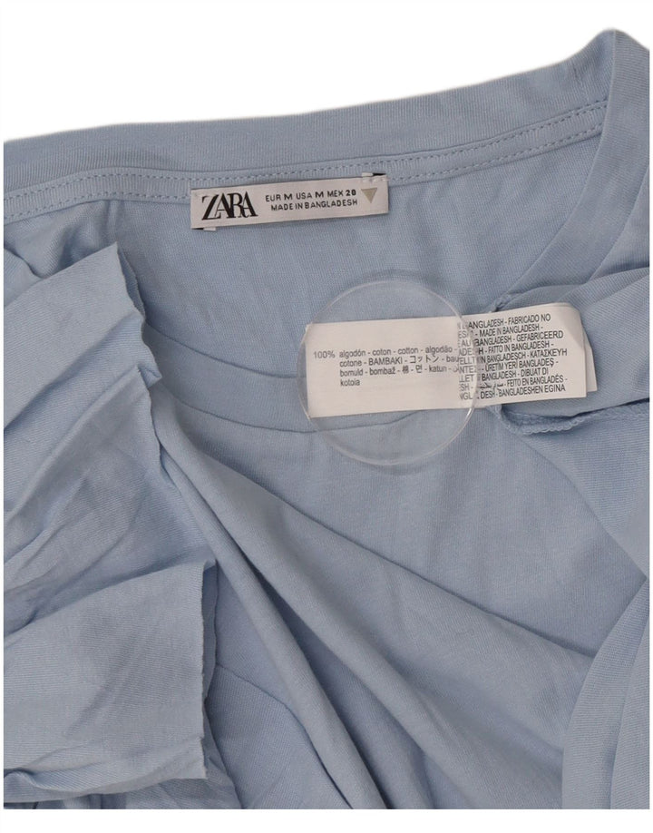 Zara Mujer Blusa Top UK 44 Algodón Azul Medio