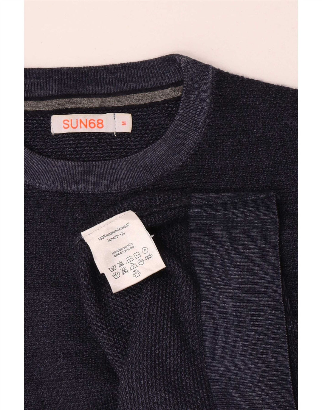 Sun68 Jersey de cuello redondo para hombre de lana azul marino medio