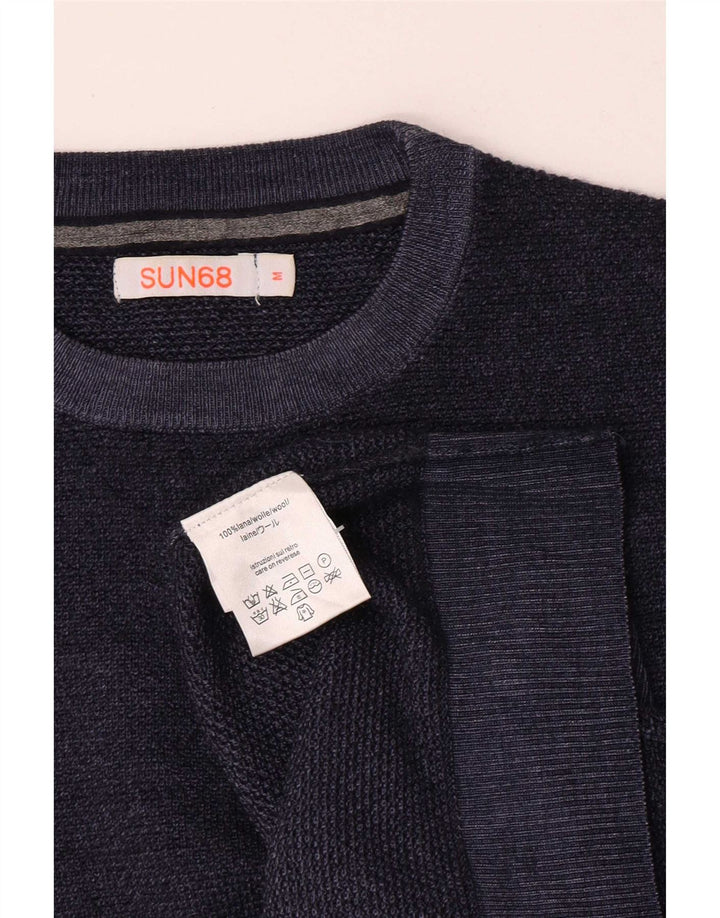 Sun68 Jersey de cuello redondo para hombre de lana azul marino medio