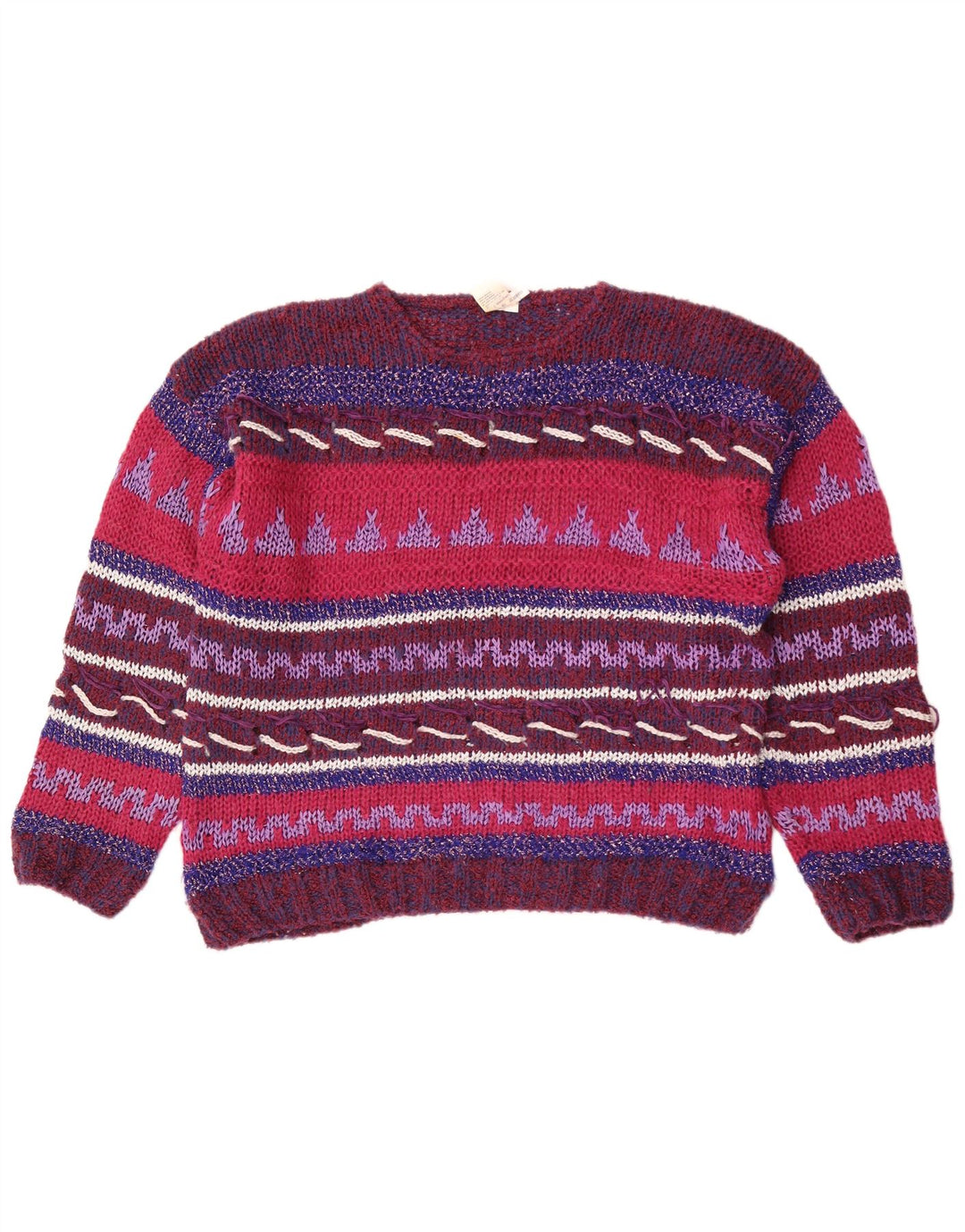 Vintage mujer cuello redondo jersey suéter IT 44/46 medio multicolor