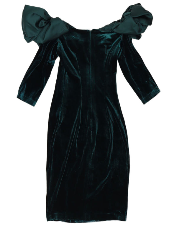 Vintage Womens 3/4 Sleeve Velvet Off Shoulder Dress US 2 XS Green