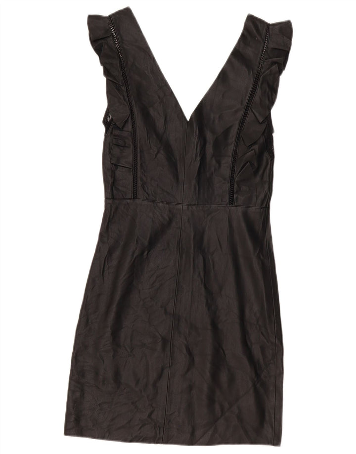 ZARA Mujer Vestido tubo de cuero sin mangas UK 4 XS Negro