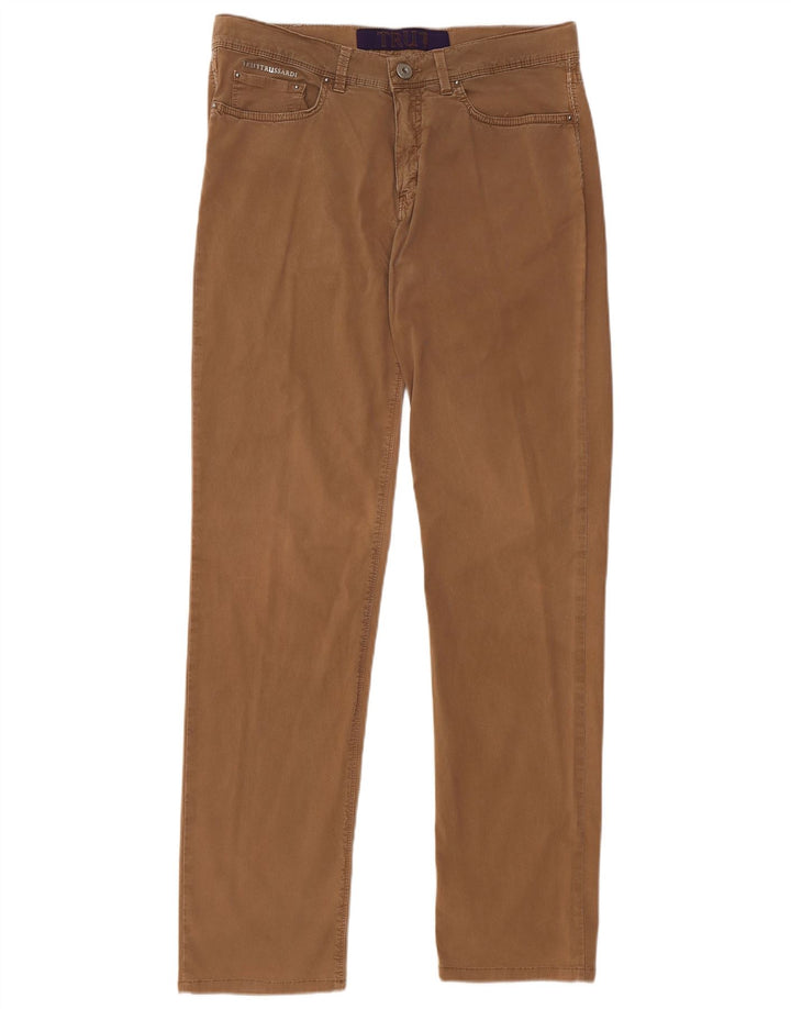 TRUSSARDI Pantalones rectos informales para hombre W34 L32 Algodón marrón