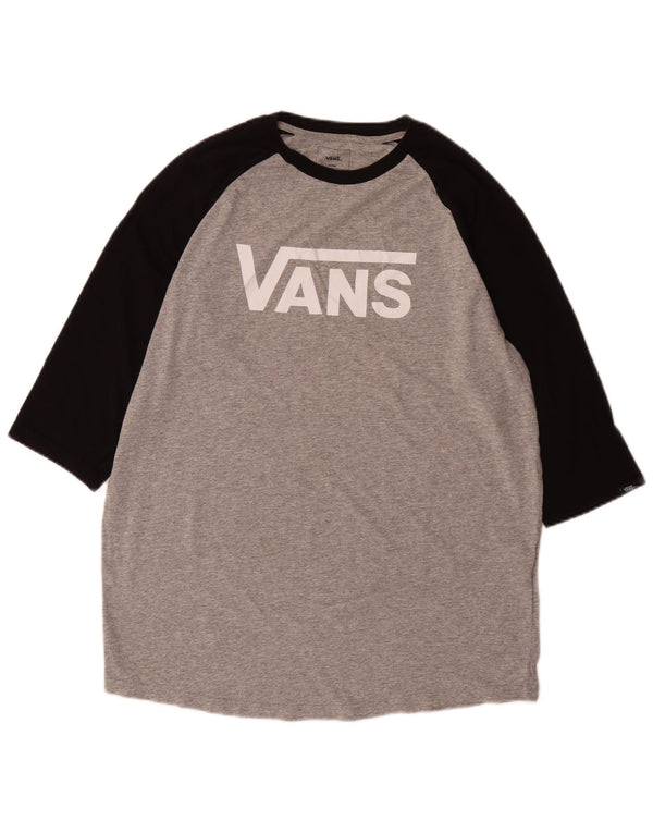Vans Camiseta con gráfico de ajuste personalizado y manga 3/4 de algodón gris color block grande para hombre