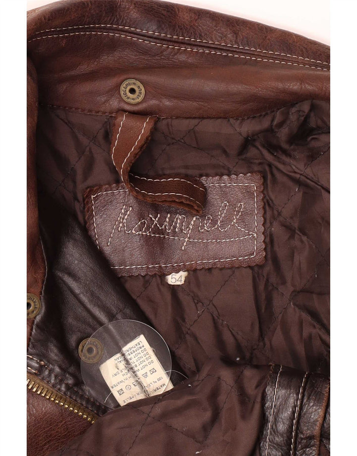 Chaqueta bomber de cuero vintage para hombre IT 52 2XL Marrón