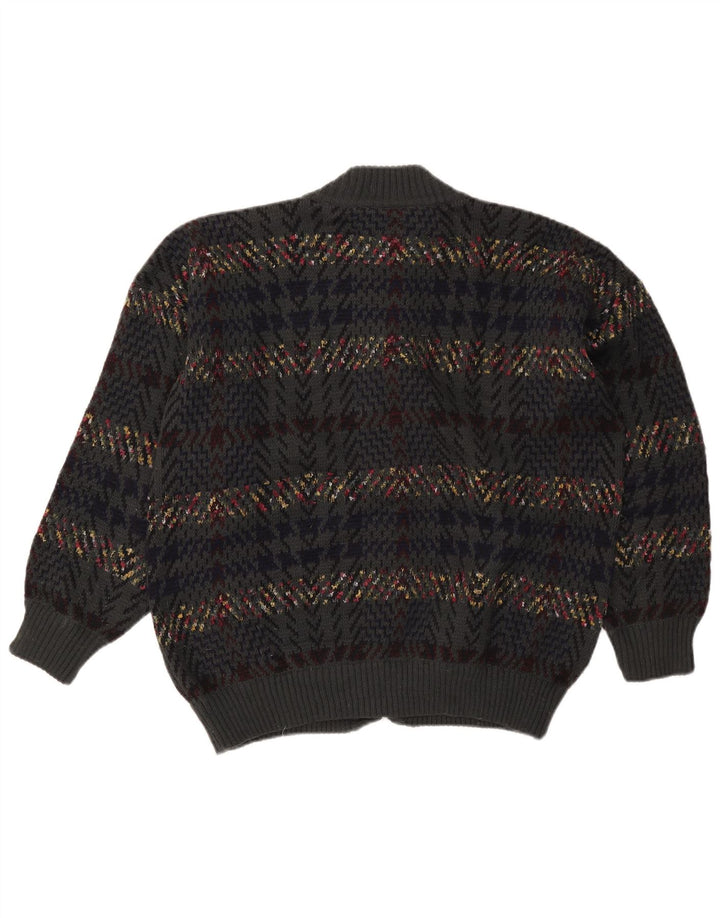 Vintage hombres Cardigan suéter XL gris pata de gallo