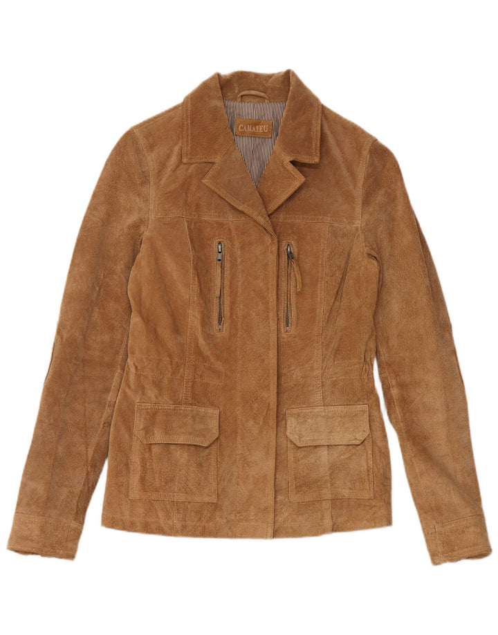 CAMAIEU Chaqueta de ante para mujer UK 8 Small Beige Leather