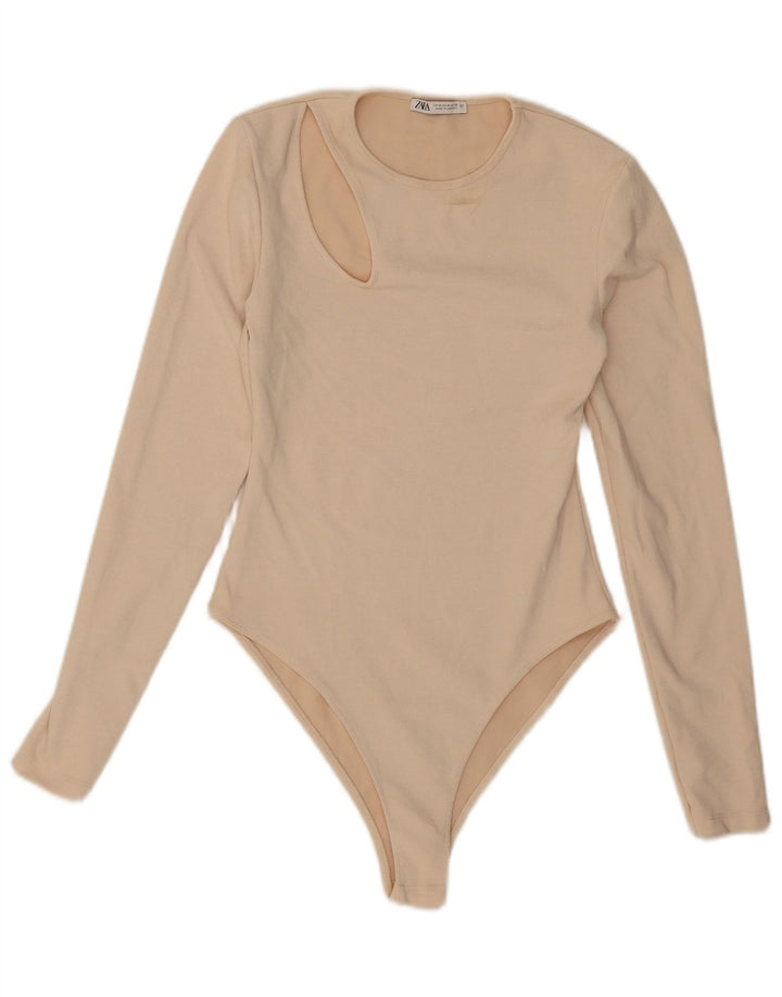Zara Mujer Body Manga Larga UK 42 Medium Beige