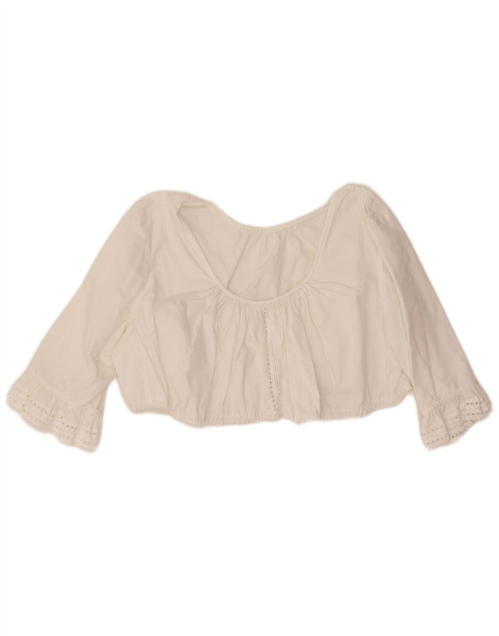 Vintage mujer 3/4 manga crop top Reino Unido 12 medio blanco