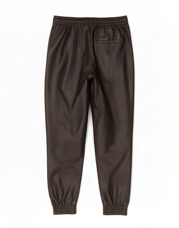 Zara Mujer Joggers Pantalones De Piel Sintética Mediano W28 L26 Poliéster Negro