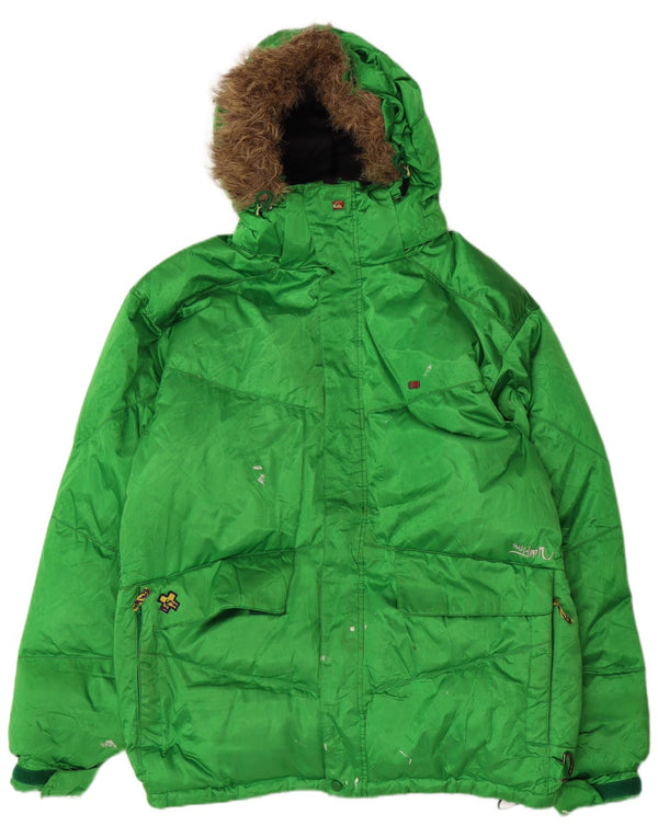 Quiksilver Chaqueta acolchada con capucha para hombre UK 40 Large Acrílico verde