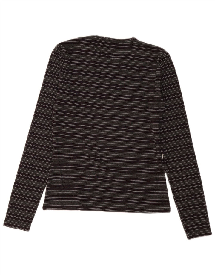 BENETTON Top Mujer Manga Larga UK 8 Pequeño Gris Rayas