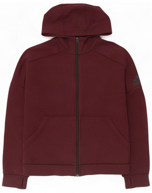 Suéter con capucha y cremallera Adidas para mujer UK 10 Small Borgoña Algodón