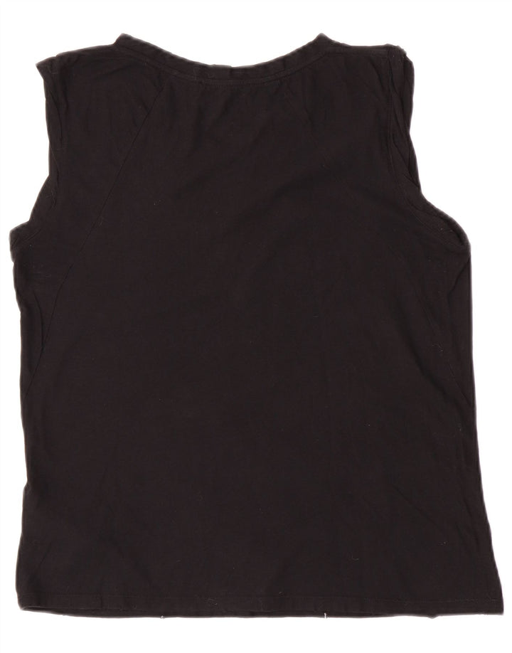 Liu Jo Mujer Gráfico Chaleco Top UK 10 Pequeño Algodón Negro