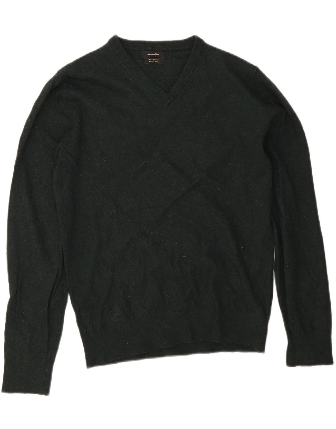 Massimo Dutti Jersey Mujer Cuello Pico UK 44 Lana Verde Medio