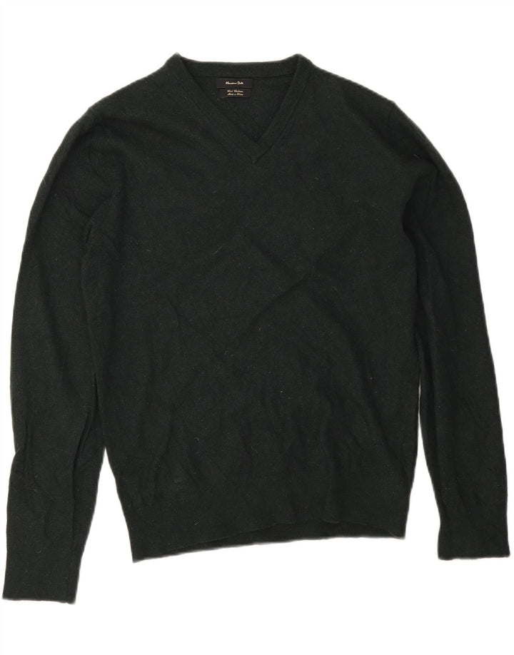 Massimo Dutti Jersey Mujer Cuello Pico UK 44 Lana Verde Medio