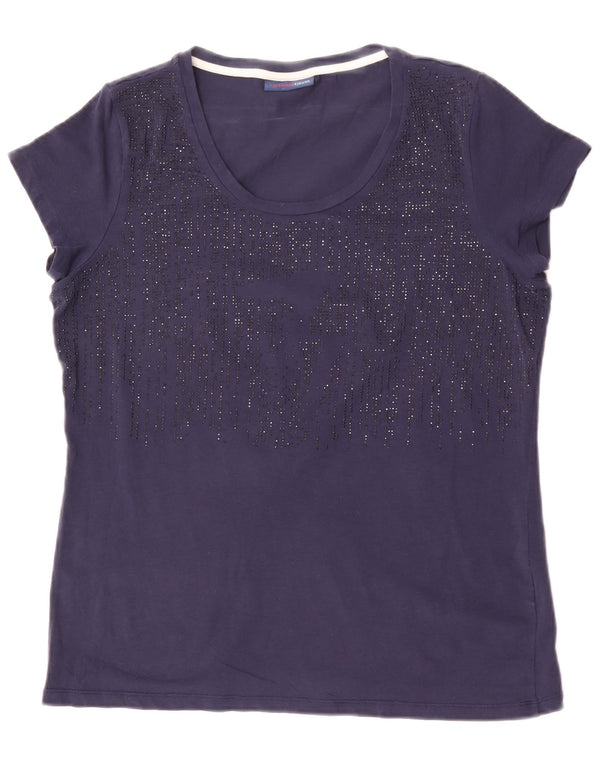 Trussardi Jeans Camiseta Mujer Top UK 44 Medium Azul Marino